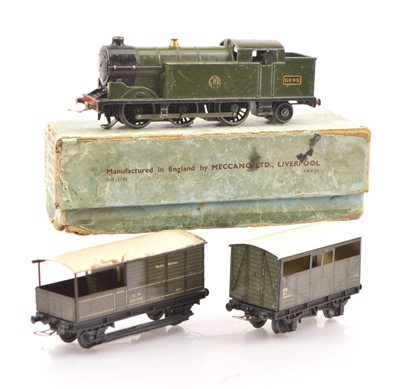 Lot 248 - Hornby-Dublo 00 Gauge Pre-War  3-Rail EDL7  GWR green 0-6-2T 6699, in original box with two wagons
