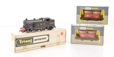 Lot 370 - Tri-ang Wrenn 00 Gauge W2215 BR black 0-6-2T in unusual 'temporary' box and two Prestwin Wagon