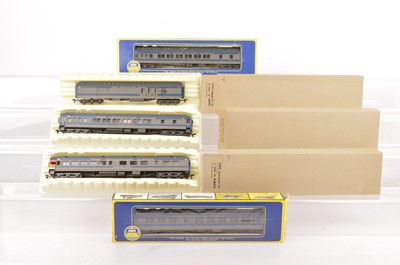 Lot 675 - Rivarossi AHM H0 Gauge Archive collection NMRS Headquarters Express blue and grey Coaches with gold stripe (5)