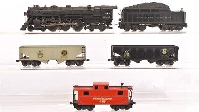 Lot 801 - Uncommon pre-war Lionel American 00 Gauge New York Central Locomotive and various metal Freight wagons and Track