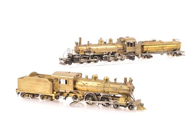 Lot 802 - Pair of kitbuilt brass HO Gauge American outline unpainted Locomotives and Tank Car (4 including tender)