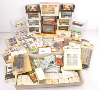 Lot 376 - Plastic and Card 00 gauge Building kits with lineside accessories and Diecast vehicles in original boxes (qty)