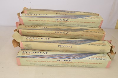 Lot 383 - 18 Boxes of vintage Peco-way 00 Gauge Type A 18'' Lengths of Nickel Silver Flexi-Track with cork ballast underlay (186)