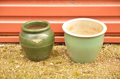 Lot 345 - Two green glazed garden pots