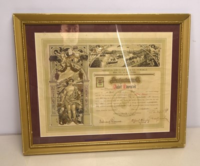 Lot 448 - Framed mounted Apprenticeship certificate from Vienna (1)