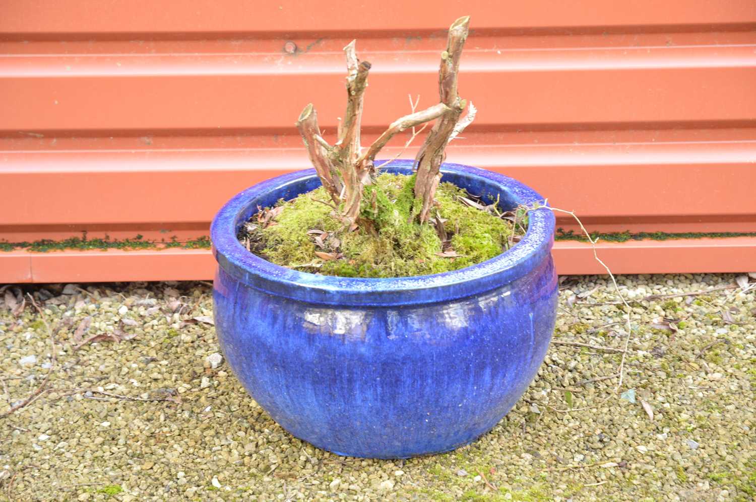 Lot 349 - A good sized blue glazed plant pot