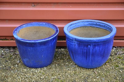 Lot 350 - Two blue glazed plant pots