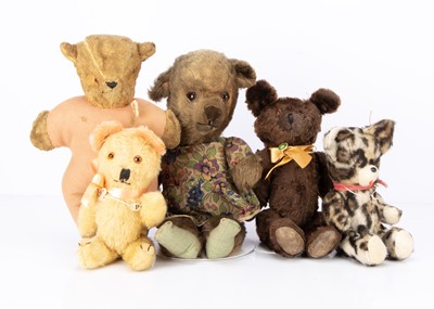 Lot 498 - An unusual group of five vintage teddy bears