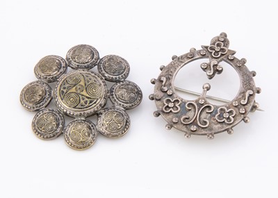 Lot 6 - A celtic white metal open work plaid brooch