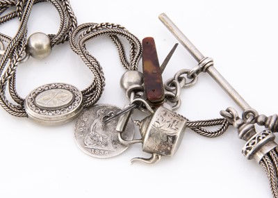 Lot 14 - A Victorian silver fancy link watch chain and fob