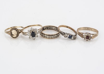 Lot 45 - A collection of five 9ct gold gold gem set rings