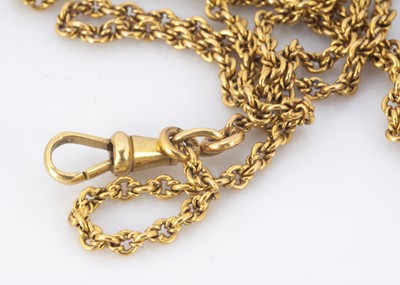 Lot 194 - An opera length 18ct gold French marked guard chain