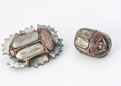 Lot 229 - Two stone/resin scarab brooches