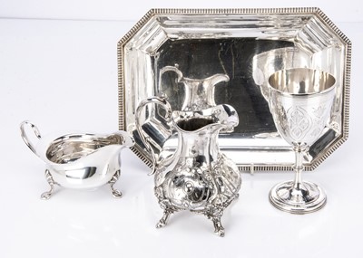 Lot 275 - A Victorian silver goblet and three silver plated items