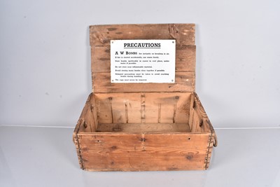 Lot 605 - An A.W. Bombs pine incendiary grenade box