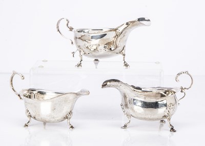 Lot 284 - Three first half 20th century silver sauce boats