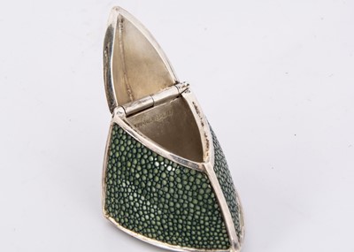 Lot 317 - A modern silver and shagreen triangular box by James Dougall