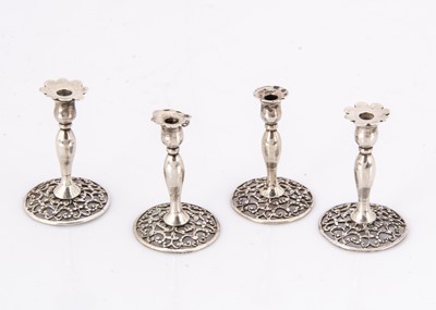 Lot 323 - Two pairs of Victorian miniature dolls' house silver candlesticks by William Comyns