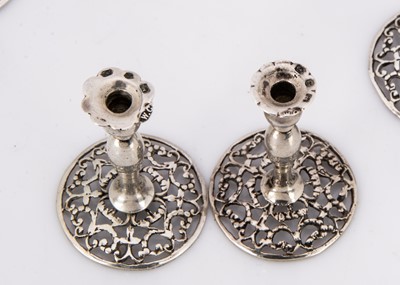 Lot 323 - Two pairs of Victorian miniature dolls' house silver candlesticks by William Comyns