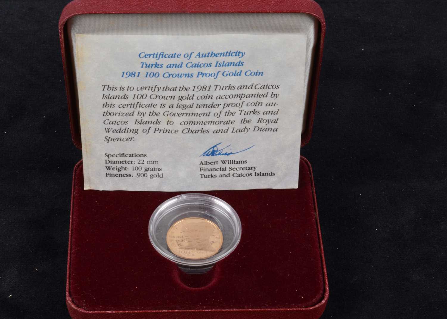 Lot 24 - A 1981 Turks and Caicos Gold Proof 100 Crowns