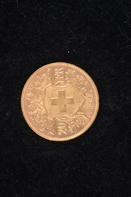 Lot 34 - A Switzerland Gold 20 Francs coin