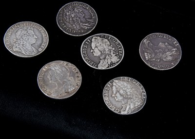 Lot 64 - A collection of six early milled British shillings