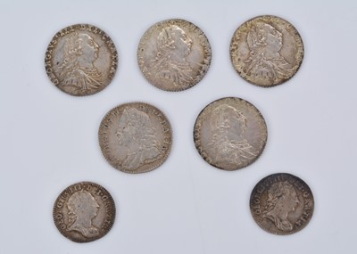 Lot 114 - Five early milled British silver Sixpences