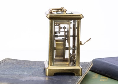 Lot 5 - A late Victorian brass carriage timepiece