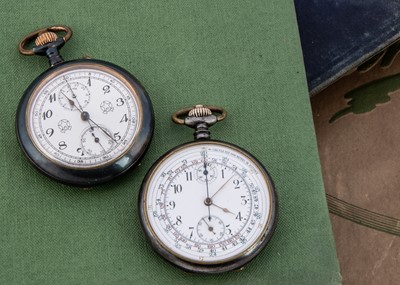 Lot 14 - Two first half 20th century gun metal cased pocket stopwatches