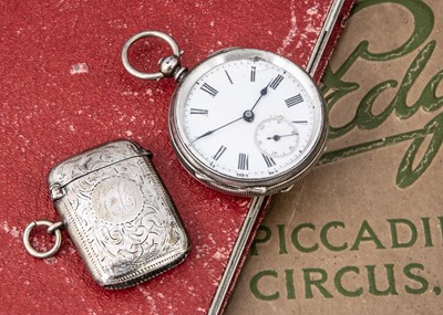 Lot 57 - A Victorian silver open faced pocket watch and a vesta case