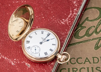 Lot 63 - A c1920s 9ct gold full hunter pocket watch by Waltham and retailed by Prestons