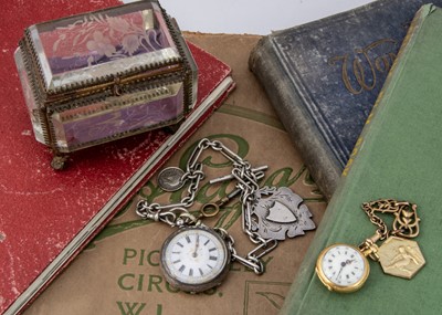 Lot 69 - A small French silver gilt fob watch and a silver pocket watch on chain