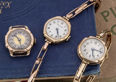 Lot 150 - Three vintage 9ct gold cased ladies wrist watches