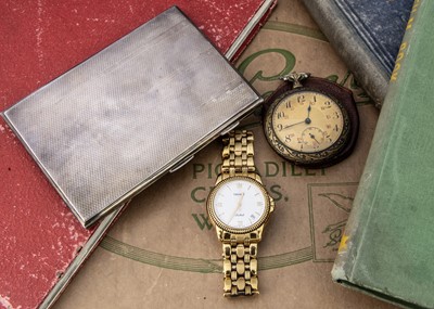 Lot 200 - A modern Tissot Ballade gold plated wristwatch and an Art Deco silver cigarette case