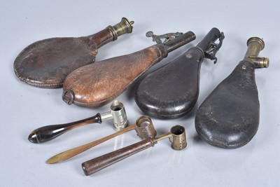 Lot 840 - Four leather shot flasks