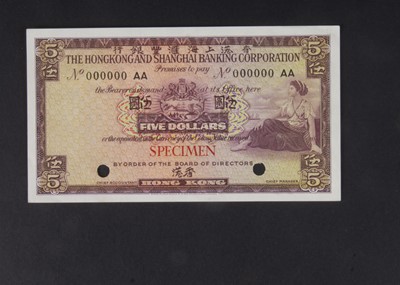 Lot 97 - Specimen Bank Note:  The Hong Kong and Shanghai Banking Corporation specimen 5 Dollars