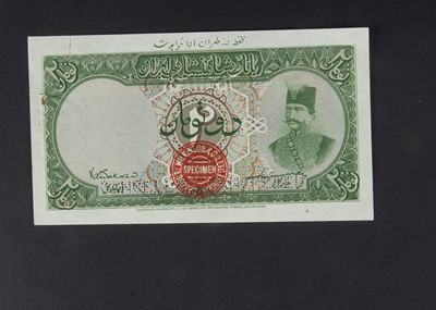 Lot 135 - Specimen Bank Note:  The Imperial Bank of Persia specimen 2 Tomans