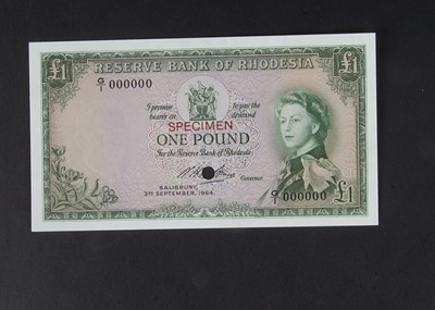 Lot 137 - Specimen Bank Note:  Reserve Bank of Rhodesia specimen 1 Pound