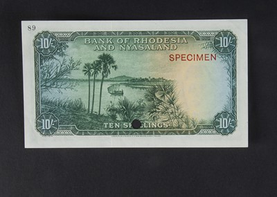 Lot 138 - Specimen Bank Note:  Bank of Rhodesia and Nyasaland specimen 10 Shillings