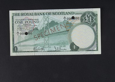 Lot 142 - Specimen Bank Note:  The Royal Bank of Scotland specimen 1 Pound