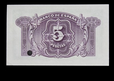 Lot 161 - Specimen Bank Note:  Spain specimen 5 Pesetas