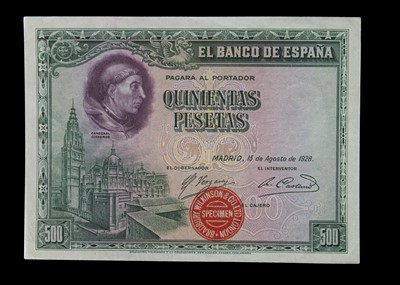 Lot 164 - Specimen Bank Note:  Spain specimen 500 Pesetas