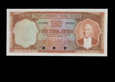 Lot 174 - Specimen Bank Note:  Turkey specimen 100 Turk Lirasi