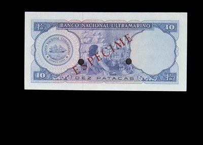 Lot 179 - Specimen Bank Note:  National Bank Ultramarino specimen 10 Patacas