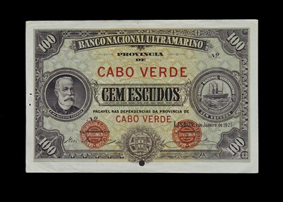 Lot 182 - Specimen Bank Note:  National Bank Ultramarino specimen 100 Escudos