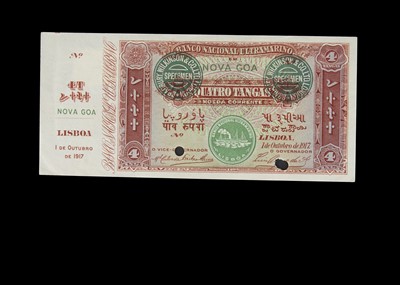 Lot 183 - Specimen Bank Note:  National Bank Ultramarino specimen 4 Tangas