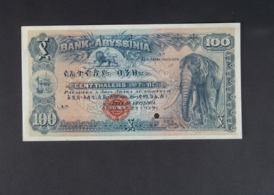 Lot 342 - Specimen Bank Note:  Abyssinia specimen 100 Thalers