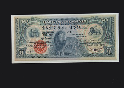 Lot 345 - Specimen Bank Note:  Abyssinia specimen 50 Thalers