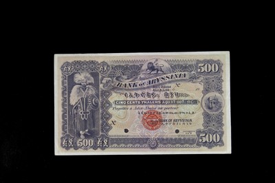 Lot 349 - Specimen Bank Note:  Ethiopia Bank of Abyssinia specimen 500 Thalers