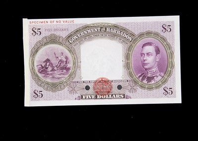 Lot 351 - Specimen Bank Note:  Barbados specimen 5 Dollars